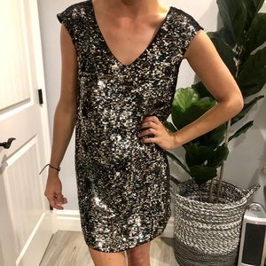 French Connection Drape Sequin Short Dress Sz 4